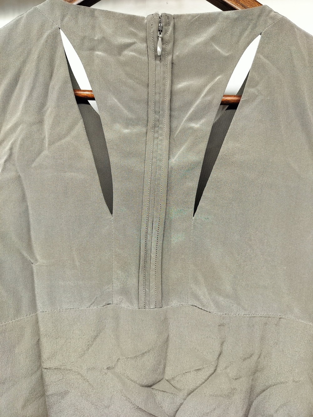 Cynthia Rowley Silk Shift Dress Gray Green Sleeveless Size 4 - Picture 6 of 6